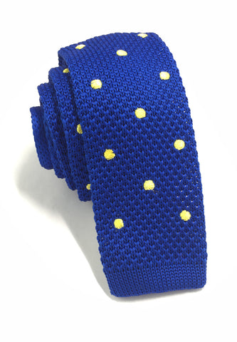 Weave Series Yellow Polka Dots Bright Blue Knitted Tie