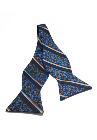 Manual Series Brown Baby Blue & Dark Blue Stripes Blue Self-tied Man Made Silk Bow Tie