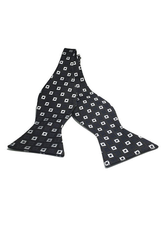 手动系列银色方块设计黑色自系人造丝领结