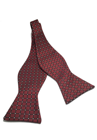 Manual Series Maroon Red Checked Design Self-tied Man Made Silk Bow Tie