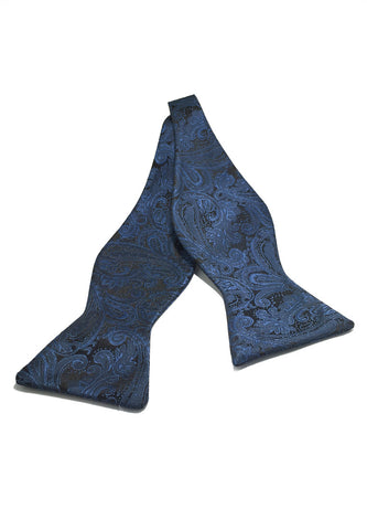 Manual Series Electric Blue Patterned Self-tied Man Made Silk Bow Tie
