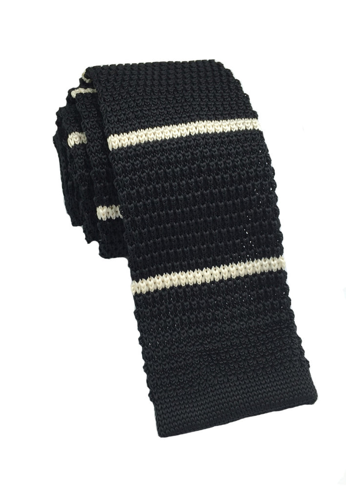 Purl Series White Stripes Black Knitted Tie