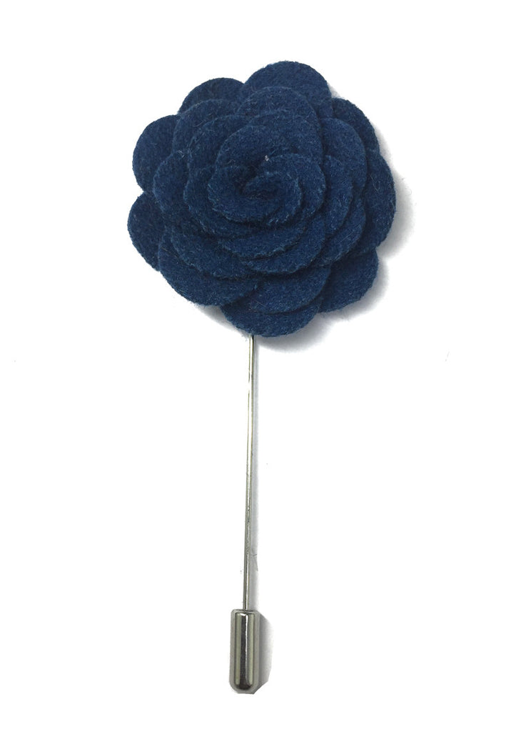 Sapphire Blue Classic Camellia Fabric Flower Lapel Pin