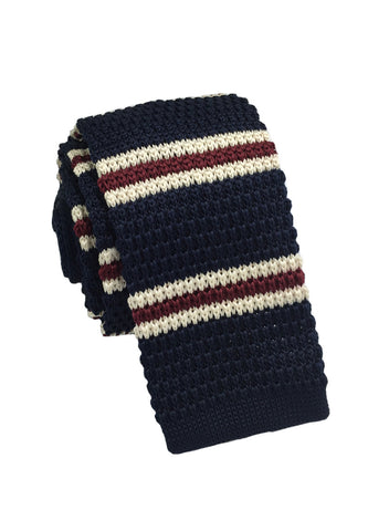 Purl Series Red & White Stripes Navy Blue Knitted Tie