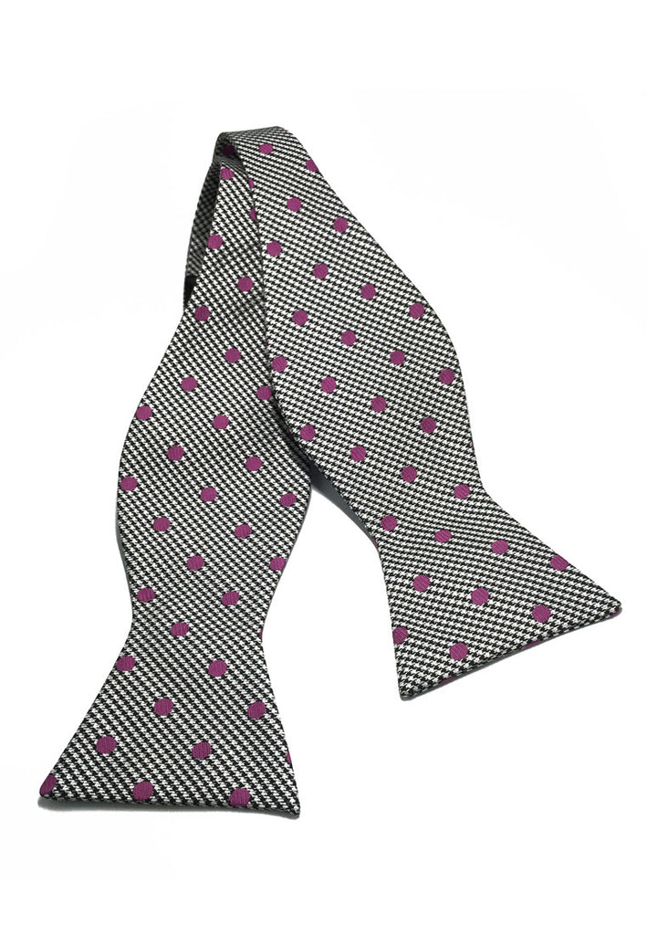 Manual Series Pink Polka Dots Black & White Self-tied Man Made Silk Bow Tie