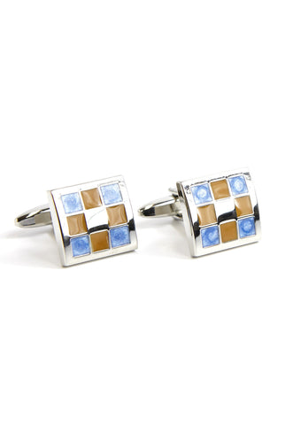 Brown & Blue Squares Cufflinks