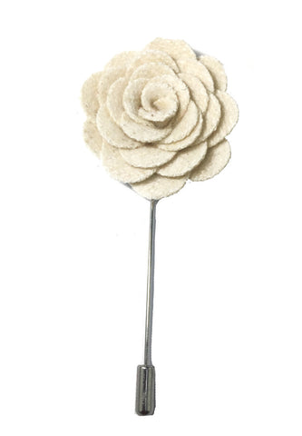Pin Lapel Bunga Kain Camellia Klasik Mutiara Putih
