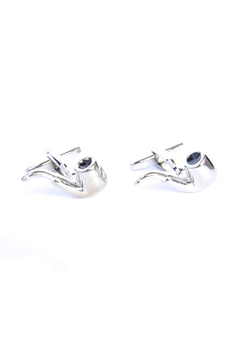 Chrome Finished Bent Style Smoking Pipe Cufflinks