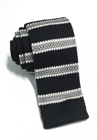 Siri Purl Grey &amp; White Stripes Black Knitted Tie
