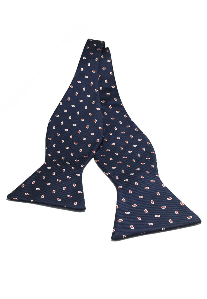 Manual Series Red Raindrops Design Dark Blue Self-tied Man Made Silk Bow Tie