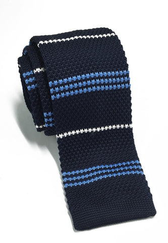 Purl Series Baby Blue & White Stripes Navy Blue Knitted Tie