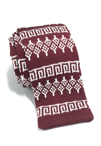 Stencil Series White Patterned Dark Red Knitted Tie