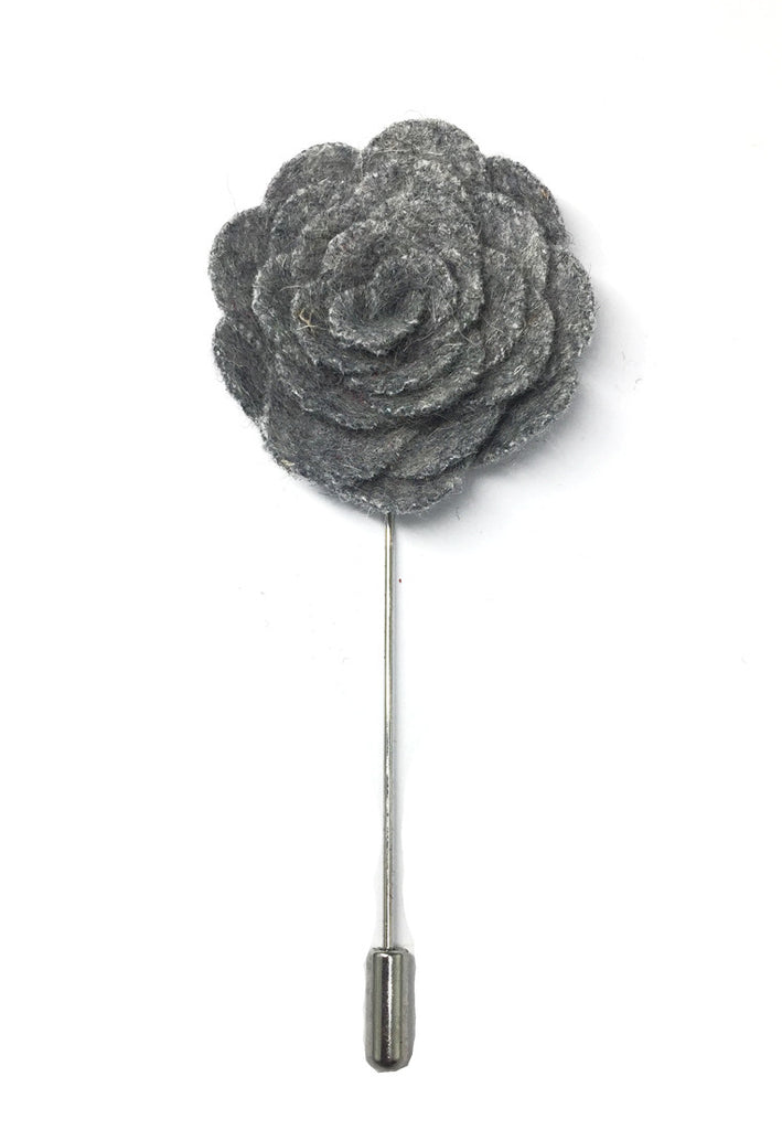 Grey Classic Camellia Fabric Flower Lapel Pin