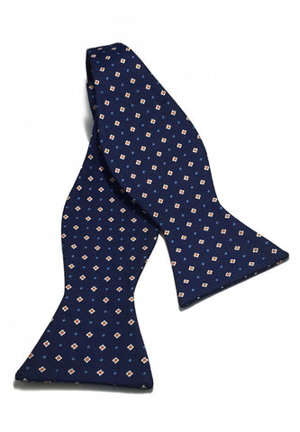 Manual Series Orange Small Squares Design Dark Blue Self-tied Man Made Silk Bow Tie