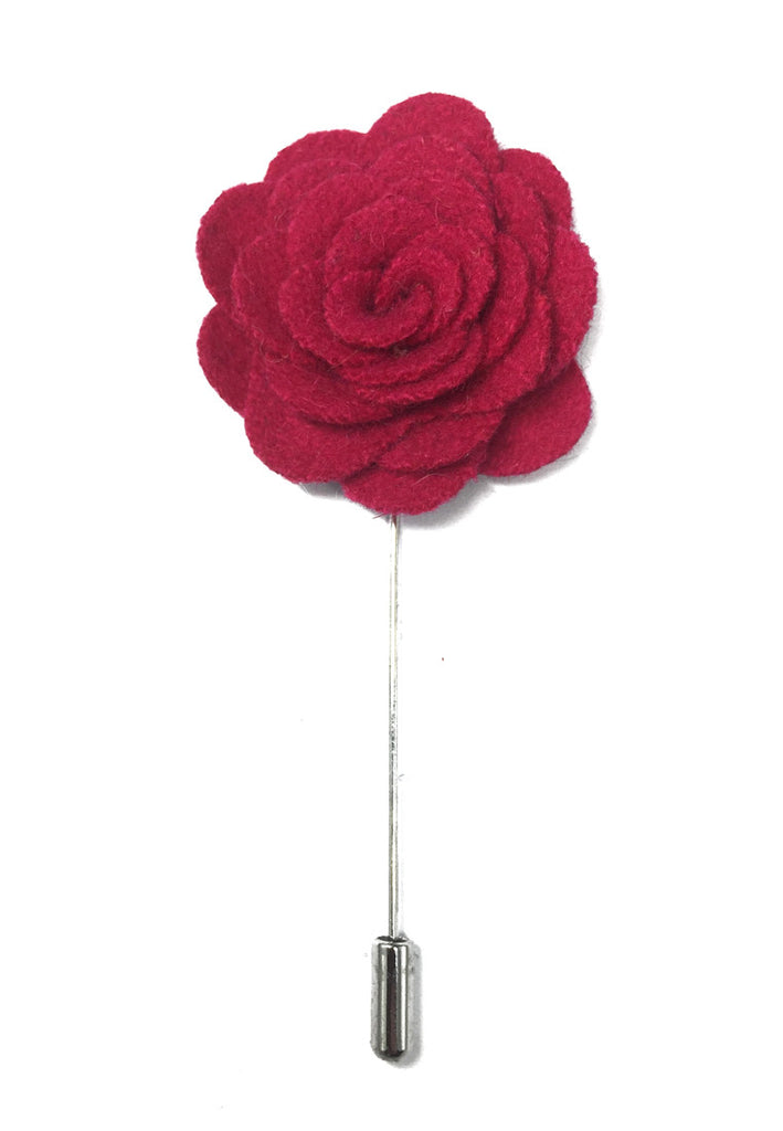 Pin Lapel Bunga Kain Camellia Klasik Merah Jambu Cerah