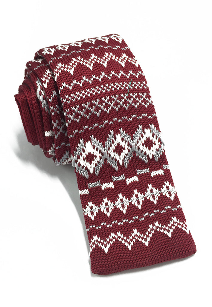 Stencil Series White Patterned Red Knitted Tie