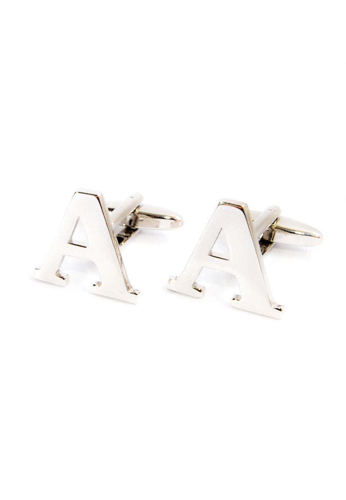 Monogram Alphabet Rhodium Plated Cufflinks - A