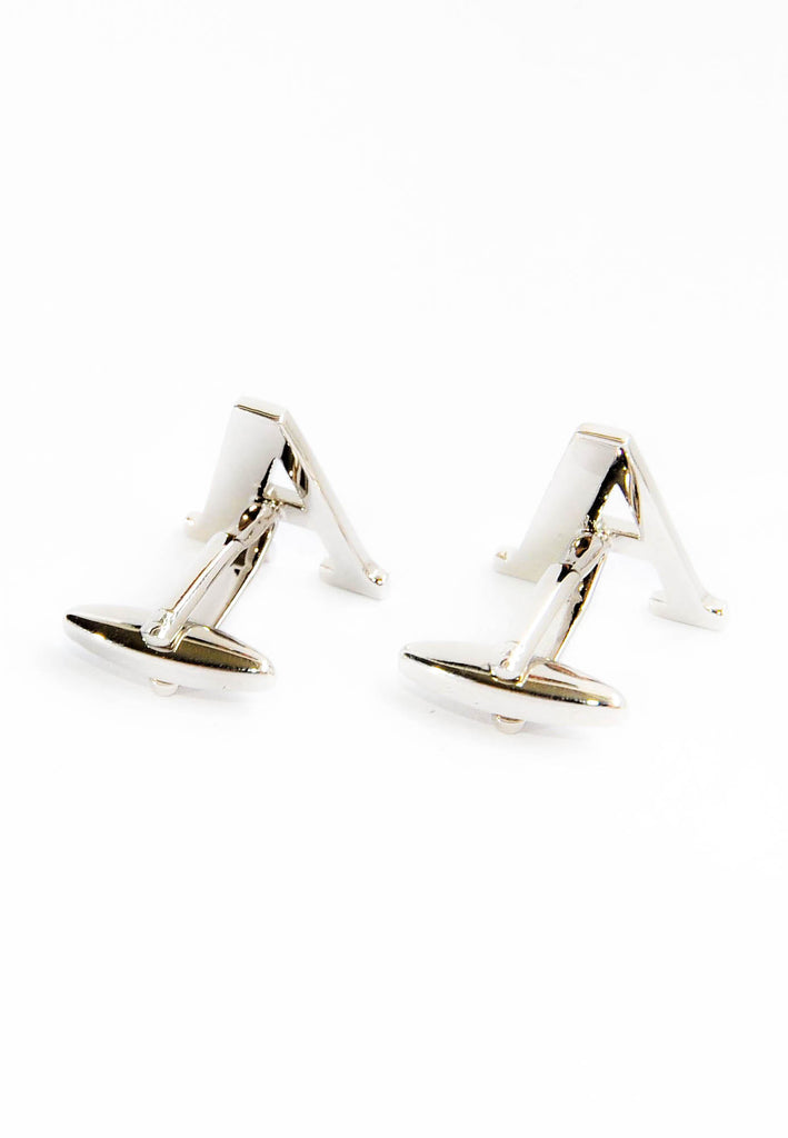 Monogram Alphabet Rhodium Plated Cufflinks - A