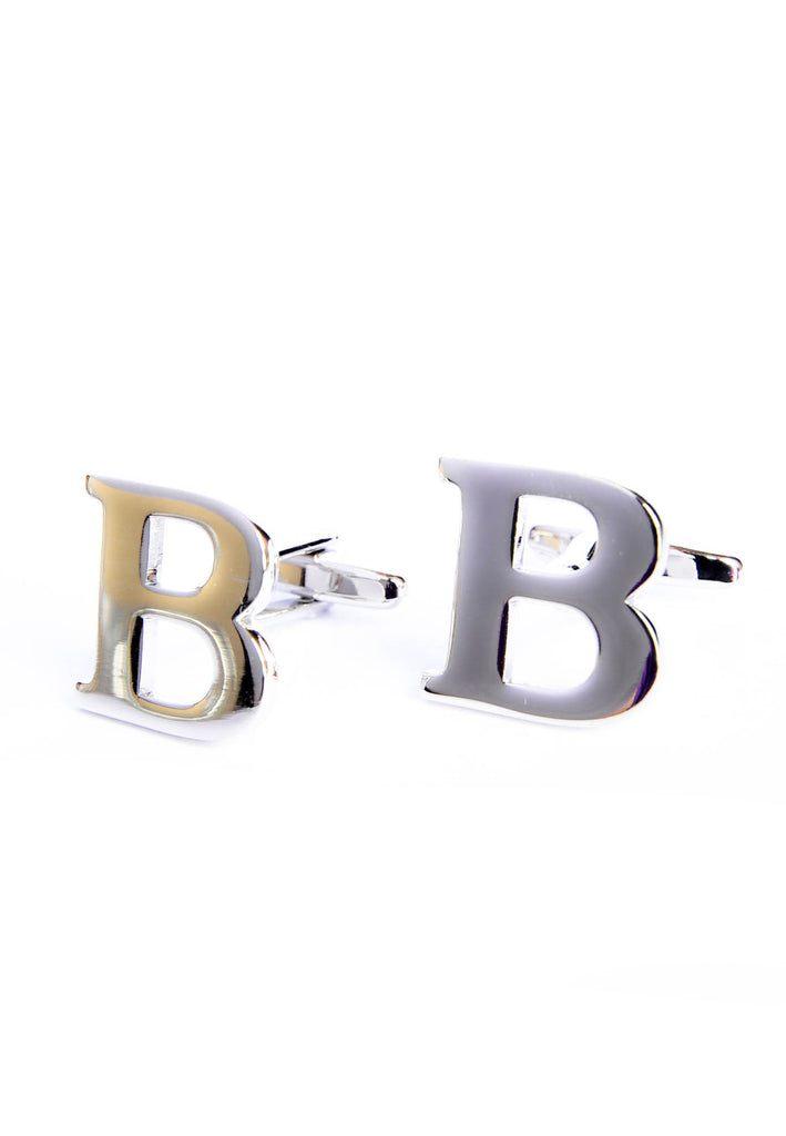 Monogram Alphabet Rhodium Plated Cufflinks - B