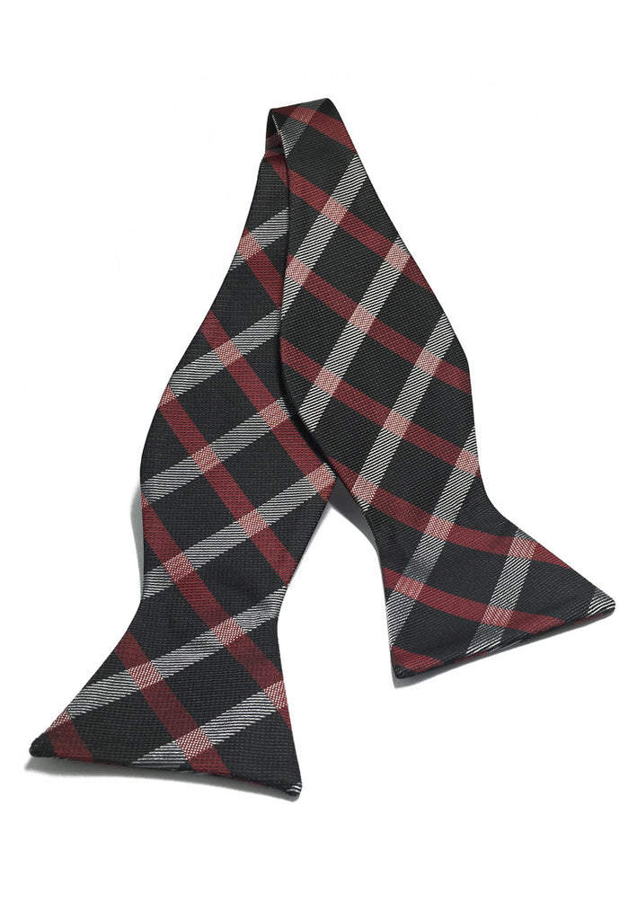 Manual Series Black Red & White Tartan Design Self-tied Man Made Silk Bow Tie