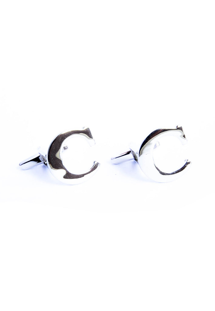 Monogram Alphabet Rhodium Plated Cufflinks - C