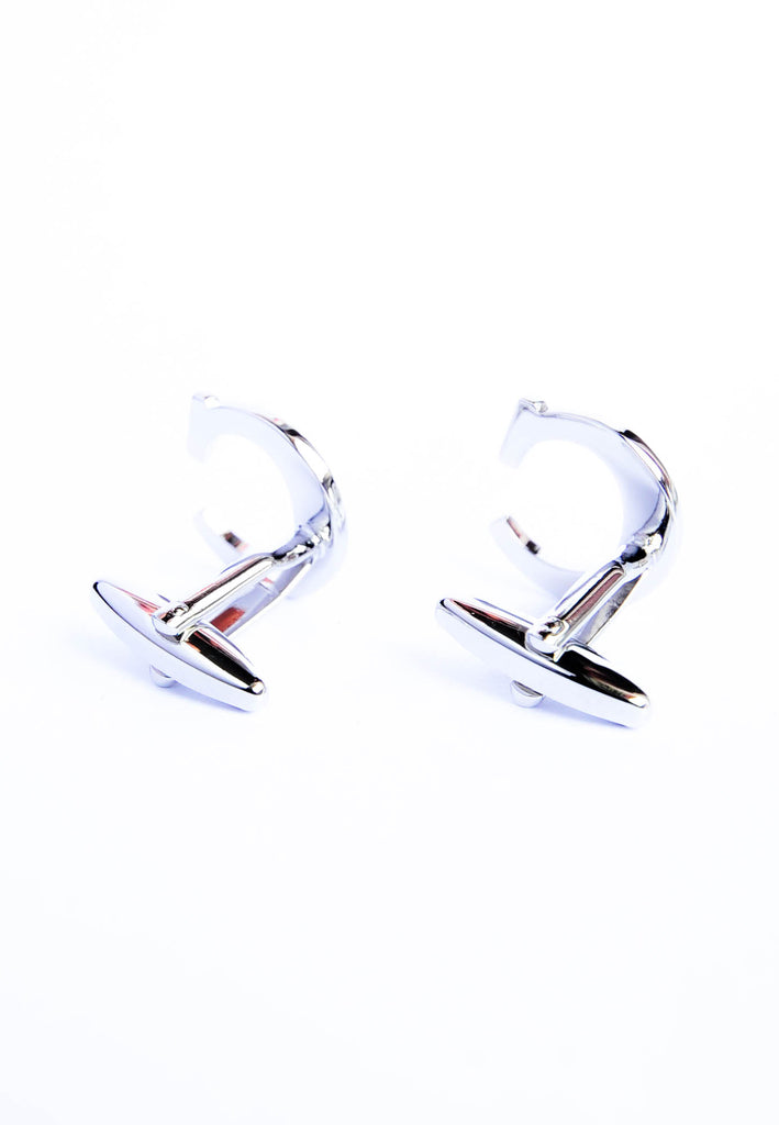 Monogram Alphabet Rhodium Plated Cufflinks - C