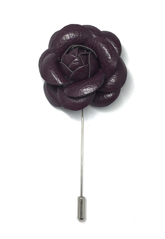 Dark Purple PU Leather Camellia Flower Lapel Pin