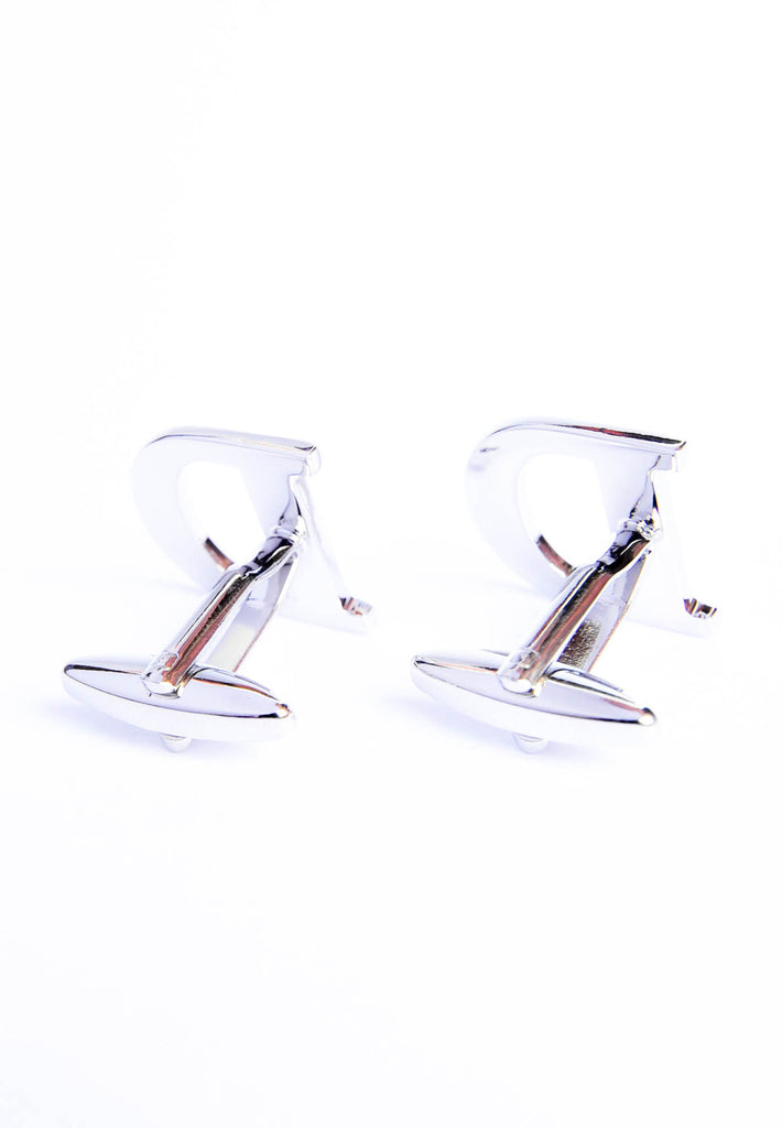 Monogram Alphabet Rhodium Plated Cufflinks - D