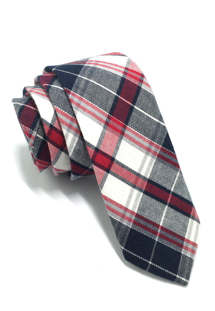 格子系列红、蓝、白细棉质领带