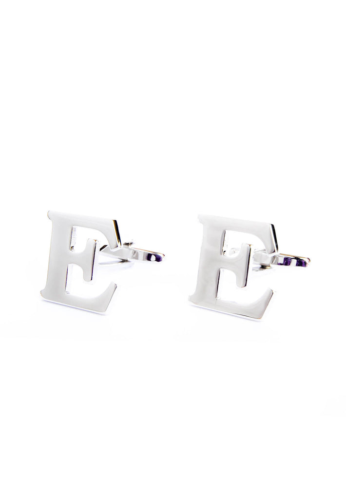 Monogram Alphabet Rhodium Plated Cufflinks - E