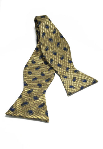 Manual Series Blue Big Droplets Design Gold Self-tied Man Made Silk Bow Tie