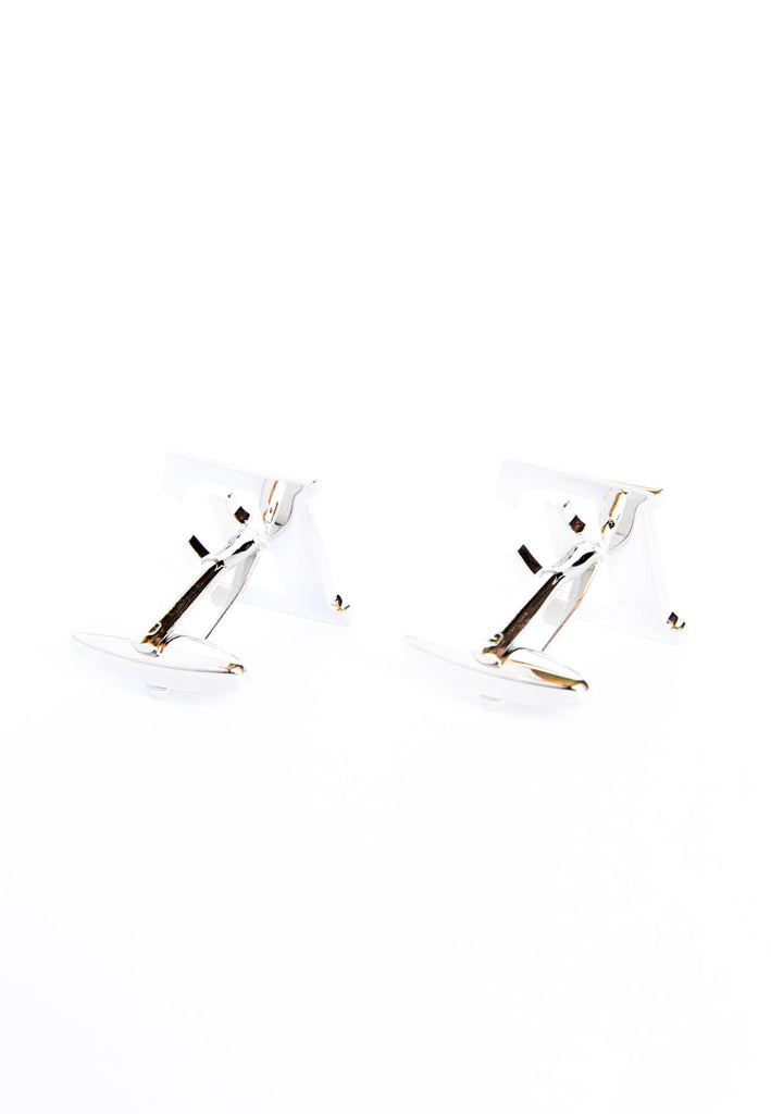 Monogram Alphabet Rhodium Plated Cufflinks - E