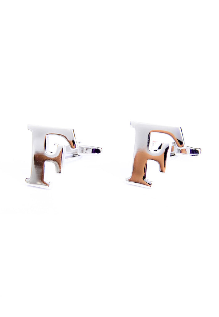 Monogram Alphabet Rhodium Plated Cufflinks - F