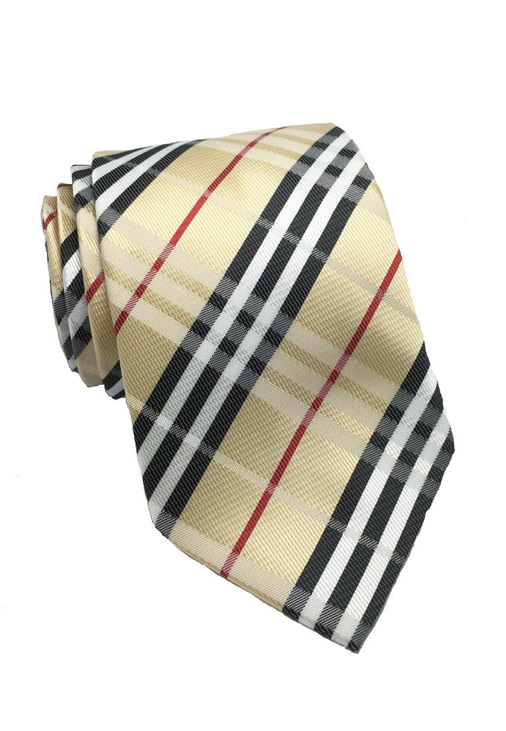 棋盘格系列金色格纹真丝领带