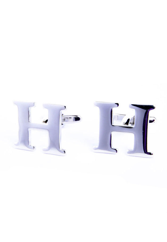 Monogram Alphabet Rhodium Plated Cufflinks - H