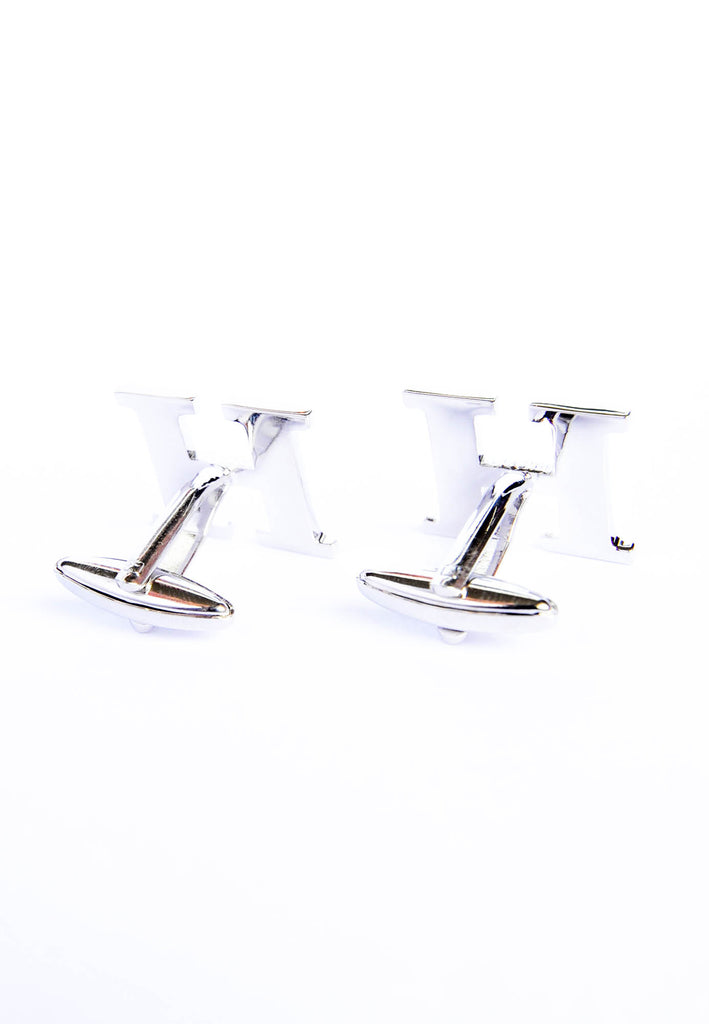 Monogram Alphabet Rhodium Plated Cufflinks - H