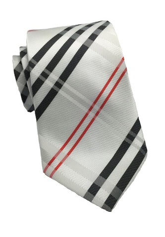 棋盘格系列红白格纹真丝领带