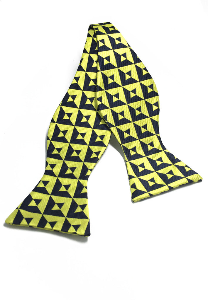 Manual Series Yellow & Black Patterned Self-tied Man Made Silk Bow Tie