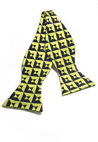 Manual Series Yellow & Black Patterned Self-tied Man Made Silk Bow Tie
