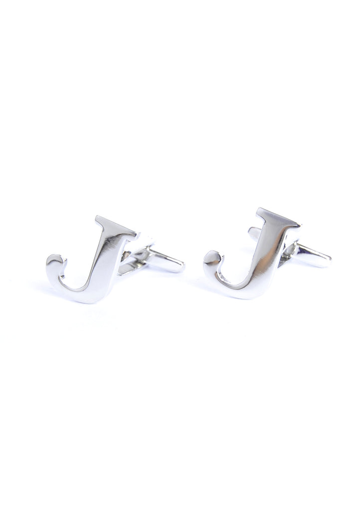 Monogram Alphabet Rhodium Plated Cufflinks - J