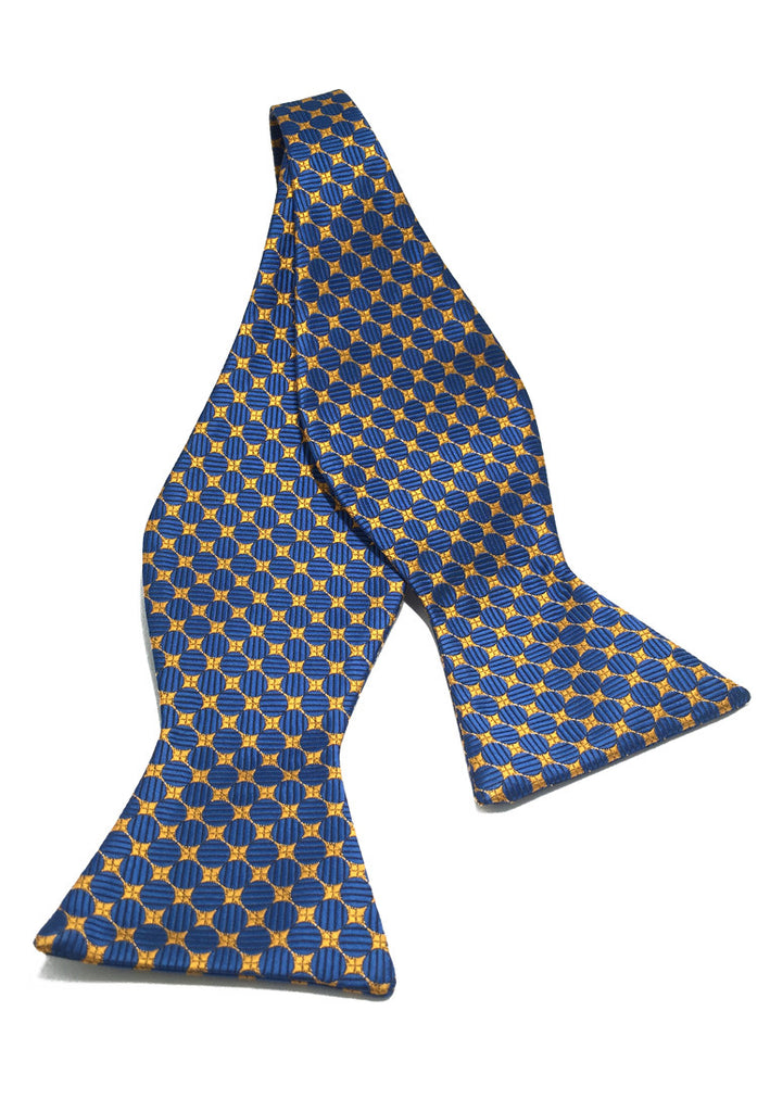 Manual Series Blue & Gold Circles Patterned Self-tied Man Made Silk Bow Tie