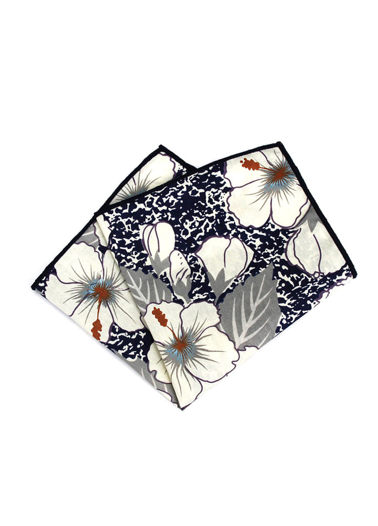 花语系列花卉图案深蓝色口袋方巾