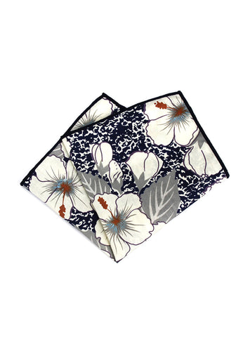Florid Series Flowery Pattern Dark Blue Pocket Square