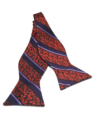 手工系列紫红条纹图案自系人造丝领结