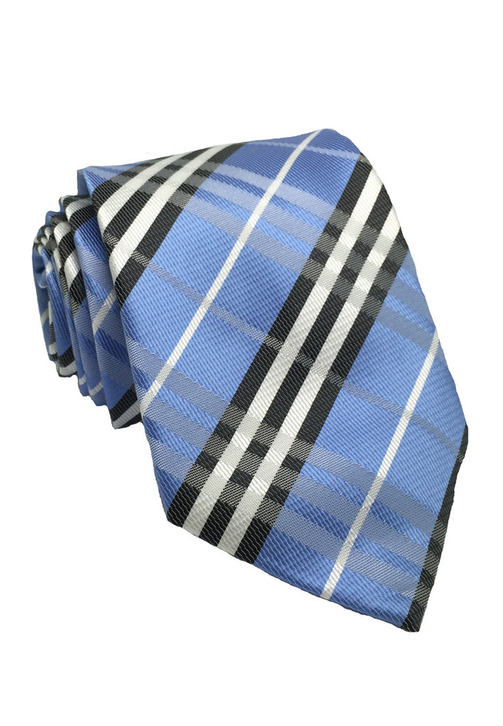 棋盘格系列蓝色格纹真丝领带