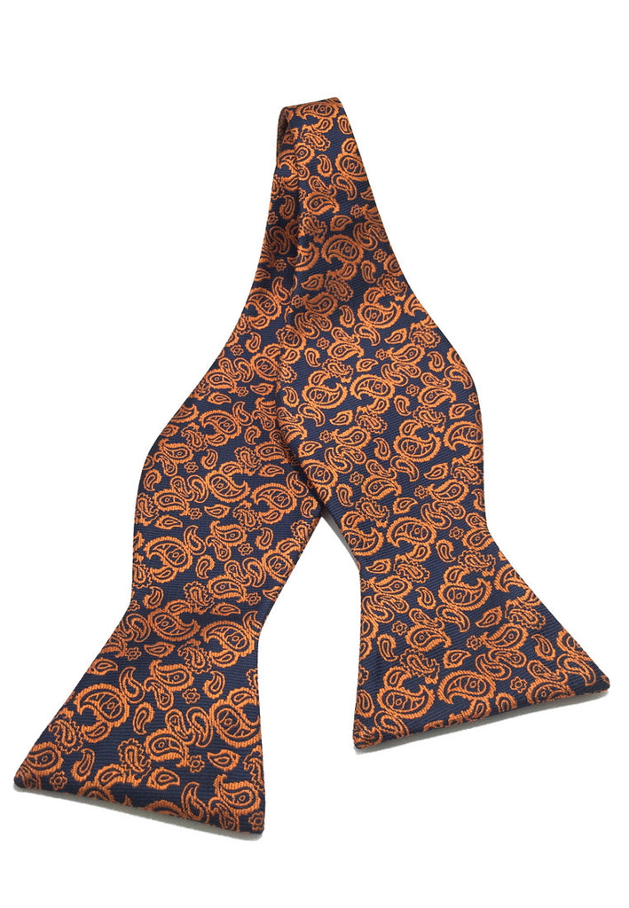 Manual Series Orange & Dark Blue Batik Patterned Self-tied Man Made Silk Bow Tie