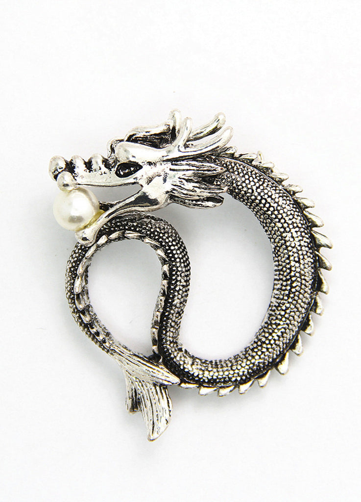 Silver Chinese Dragon Lapel Pin