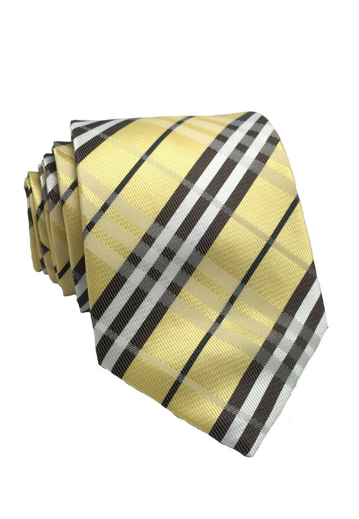 棋盘格系列黄色格纹真丝领带