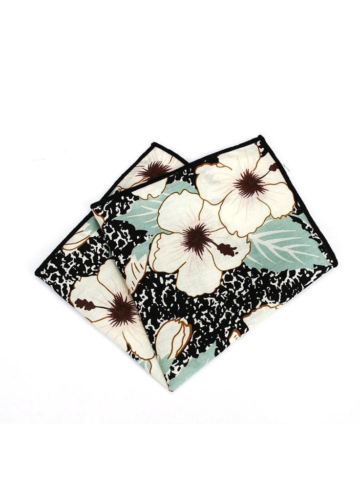 Florid Series Flowery Pattern Black Pocket Square