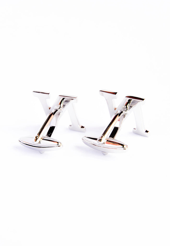 Monogram Alphabet Rhodium Plated Cufflinks - N